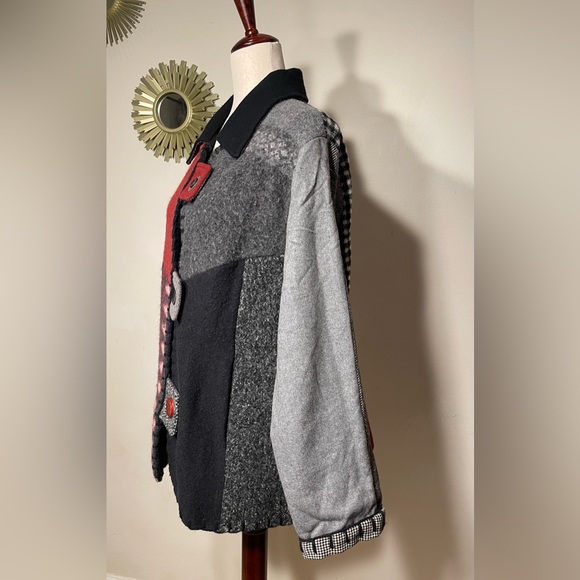 BaabaaZuzu Wool Red Black Patchwork Jacket - Size Medium - Picture 6 of 7